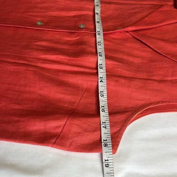 Long maxi, 100% linen, orange, pearl button sheath dress SZ L - Picture 7 of 10